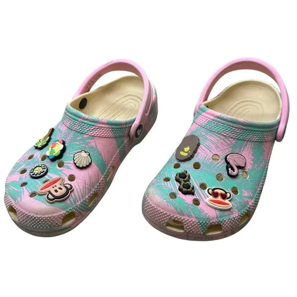 CROCS Kids Pink and Green Water Shoes with Charms